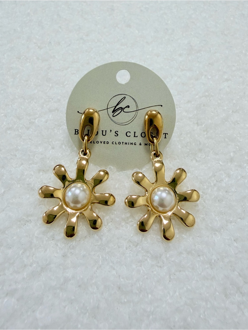 Gold Floral Pearl Drop Earrings by BC